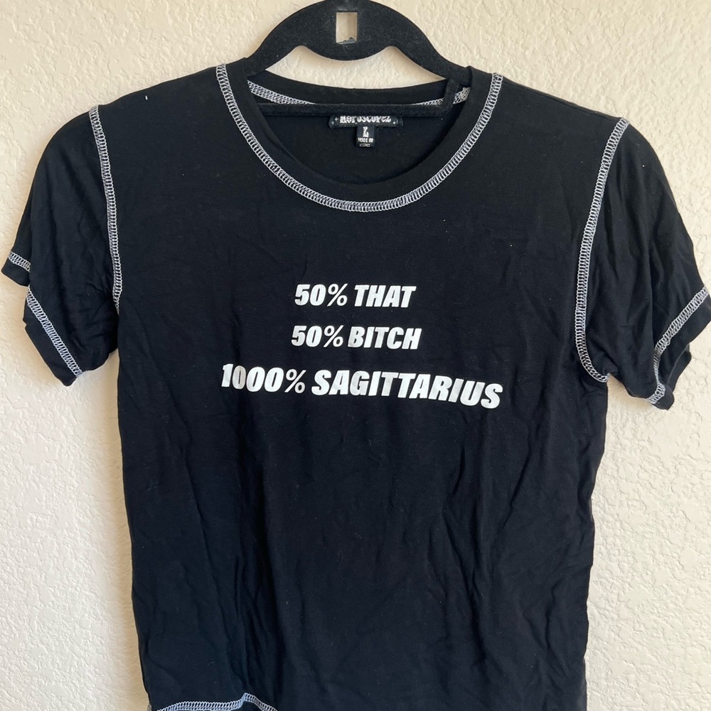 Dolls Kill Black Crop Top with White Text